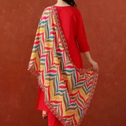 Siya Fashion Women Embroidered Regular Thread Work Kurta with Trousers & With Dupatta image 3