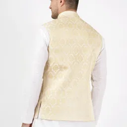 Badoliya & Sons Woven Design Mandarin Collar Nehru Jacket With Pocket Square image 5