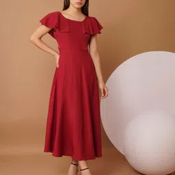 Chemistry Solid Maroon Flutter Sleeve Tie-Ups Detail Maxi Dress-picture-22