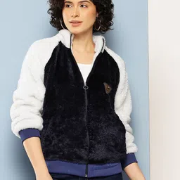 Aarika Mock Collar Faux Fur Bomber Jacket-image-2