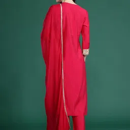 Indo Era Ethnic Motifs Embroidered Zari Round Neck Straight Kurta With Trouser & Dupatta image 2