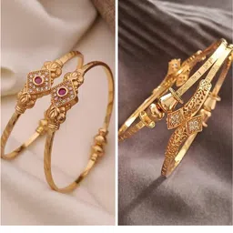 Anouk Women Pack Of 4 Gold-Plated Brass American Diamond Adjustable Bangles-picture-18