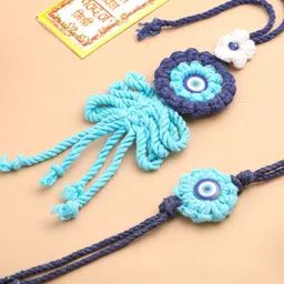 Sangria Set Of 2 Evil Eye Bhaiya Bhabhi Rakhi With Roli Chawal Chandan & Mishri-picture-15