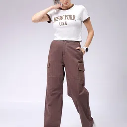 Freehand by The Indian Garage Co Women Typography Printed Applique Slim Fit T-shirt image 2