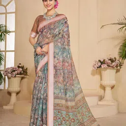 Garden Vareli Ethnic Motifs Zari Work Block Print Saree With Blouse-picture-22