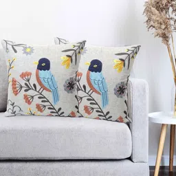 Vinayaka Fab Grey Set of 2 Embroidered Square Cushion Covers-image-45