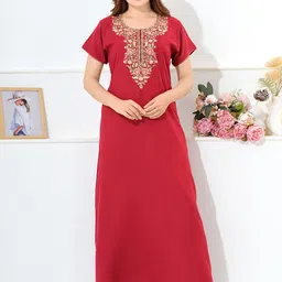 EASY MOM Women Cotton Maxi Nightdress-image-6