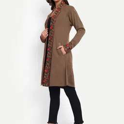 HAUTEMODA Embroidered Longline Open Front Woollen Shrug image 4