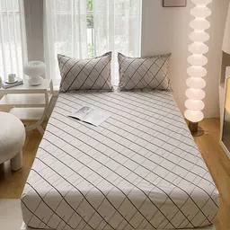 JC HOME Grey & Black Geometric Printed 140 TC Queen Size Bedsheet Set-picture-39