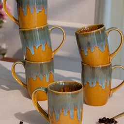 ARAVALII Mustard & Grey Crafted Ceramics Printed Ceramic Glossy Mugs Set of Cups and Mugs image 3
