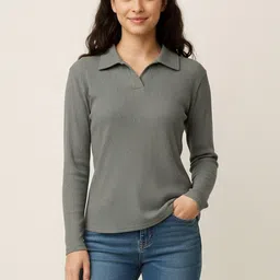 Reifica Women Polo Collar Pure Cotton T-shirt-picture-37