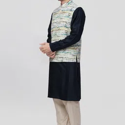 Ethnix by Raymond Printed Mandarin Collar Neck Woven Nehru Jackets image 2