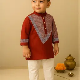 AHLAN APPARELS Boys Printed Regular Dupion Silk Kurta with Pyjamas image 3