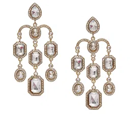 Zoey Gold-Plated Cubic Zirconia Studded Contemporary Drop Earrings image 2