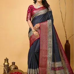 HERE&NOW Checked Zari Silk Cotton Kanjeevaram Saree-picture-11