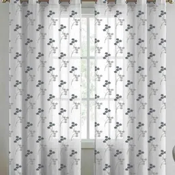 Aura Grey & White 2 Pieces Floral Embroidered Long Door Curtains-picture-41
