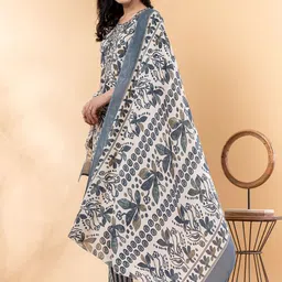 Readiprint Floral Printed Round Neck Mirror Work Straight Kurta With Trousers & Dupatta image 2
