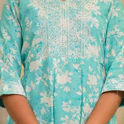 Juniper Floral Printed V-Neck Thread Work Liva A-Line Kurta With Trousers & Dupatta image 4