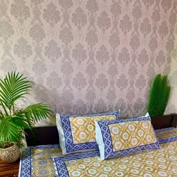 Alankaran designs White & Blue Floral 120 TC Bedsheet with 2 Pillow Covers-picture-26