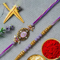 eCraftIndia Gold-Toned & Purple Set of 2 Floral Designer Rakhi For Bhaiya & Bhabhi-picture-33
