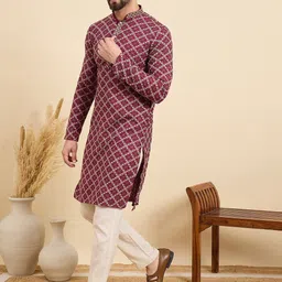 House of Pataudi Geometric Embroidered Thread Work Mandarin Collar Straight Kurta image 2