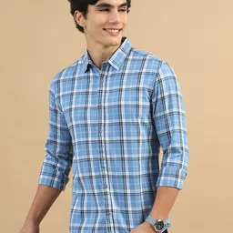 Bushirt Men Classic Slim Collar Checked Cotton Casual Shirt-picture-10