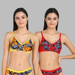 samvar Women Yellow,Red Cotton Bra Panty Set for Lingerie Set Undergarments Pack of 2-picture-32