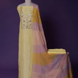 ZARI Floral Embroidered Sequinned Pure Silk Unstitched Dress Material-image-22