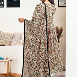 KALINI Floral Printed Pleated Georgette Anarkali Kurta With Trouser & Dupatta image 2