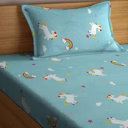 Myntra Elegant Homes Blue & Pink Cartoon Characters 300 TC Single Bedsheet Set-2.2mX1.5m image 4