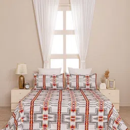 HOMEMONDE Nomadic Dreams White Geometric 210 TC Cotton King Bedsheet Set 2.74 m x 2.74 m-picture-12