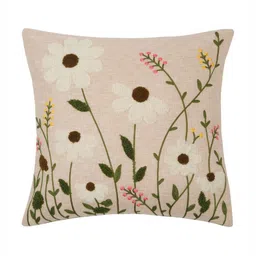 SOKNACK Peach & Green 2 Pieces Floral Printed Cotton Square Shaped Cushion Covers image 5