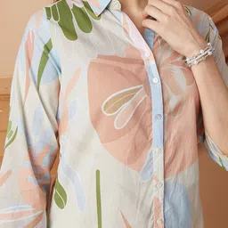 Melange by Lifestyle Printed Shirt Collar Pure Cotton Kurti image 3