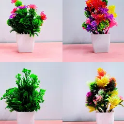 Dekorly White Plastic Artificial Flowers & Plants With Pot image 1