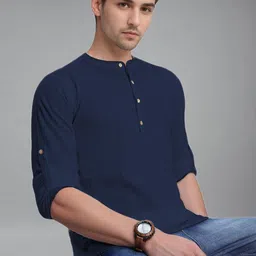 BHUVIKOO Band Collar Roll-Up Sleeves Short Kurta image 2