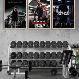 Kotart Black & Brown 3 Pieces Bodybuilding Motivational Wooden Rectangle Wall Arts image 5