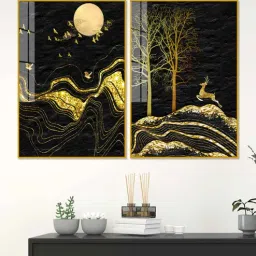 vibecrafts Golden Textured Mountains Art Acrylic Framed Art Panel (Set Of 2)-picture-40