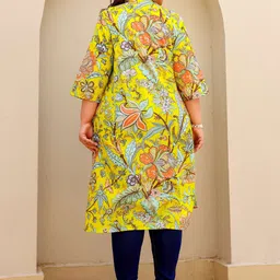 FLAVIA CREATION Plus Size Floral Printed Shirt Collar Straight Cotton Kurta image 4