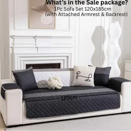 HOMETHREADS Grey & Charcoal Printed Sofa Cover image 2