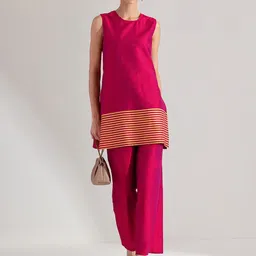 Pink Fort Women Pink & Gold Striped Silk Co-ord Set-picture-44