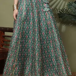 NEUDIS Ikat Printed Flared Maxi Skirt With Gota Work Detail-picture-12