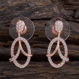 Kushal's Fashion Jewellery Rose Gold-Plated Cubic Zirconia Leaf Shaped Drop Earrings-picture-35