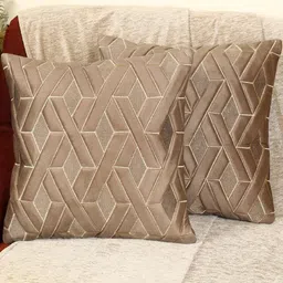 tanlooms Modern Geometric Design Mouse Color Velvet Cushion Cover, Set of 5 Piece image 3