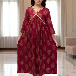 Tito Patito Girls Ethnic Motifs Printed Empire Midi Dress-image-4