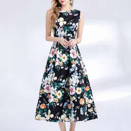 JC Collection Women Floral Printed Round Neck Fit & Flare Midi Dress-image-49