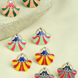 Anouk Set Of 4 Kundan Stone Studded Contemporary Shaped Meenakari Studs image 2