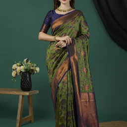 HI FI NX Floral Woven Design Pure Silk Banarasi Saree image 1