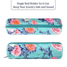 Aura Green & Pink Printed Cotton Single Rod Bangle Organiser Zip Closure image 3