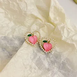 FIMBUL Gold-Plated Enamel Pearls Studded Heart Shaped Studs-image-31