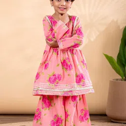 Readiprint Girls Floral Printed Empire Gotta Patti Pure Cotton Kurti with Sharara-image-69